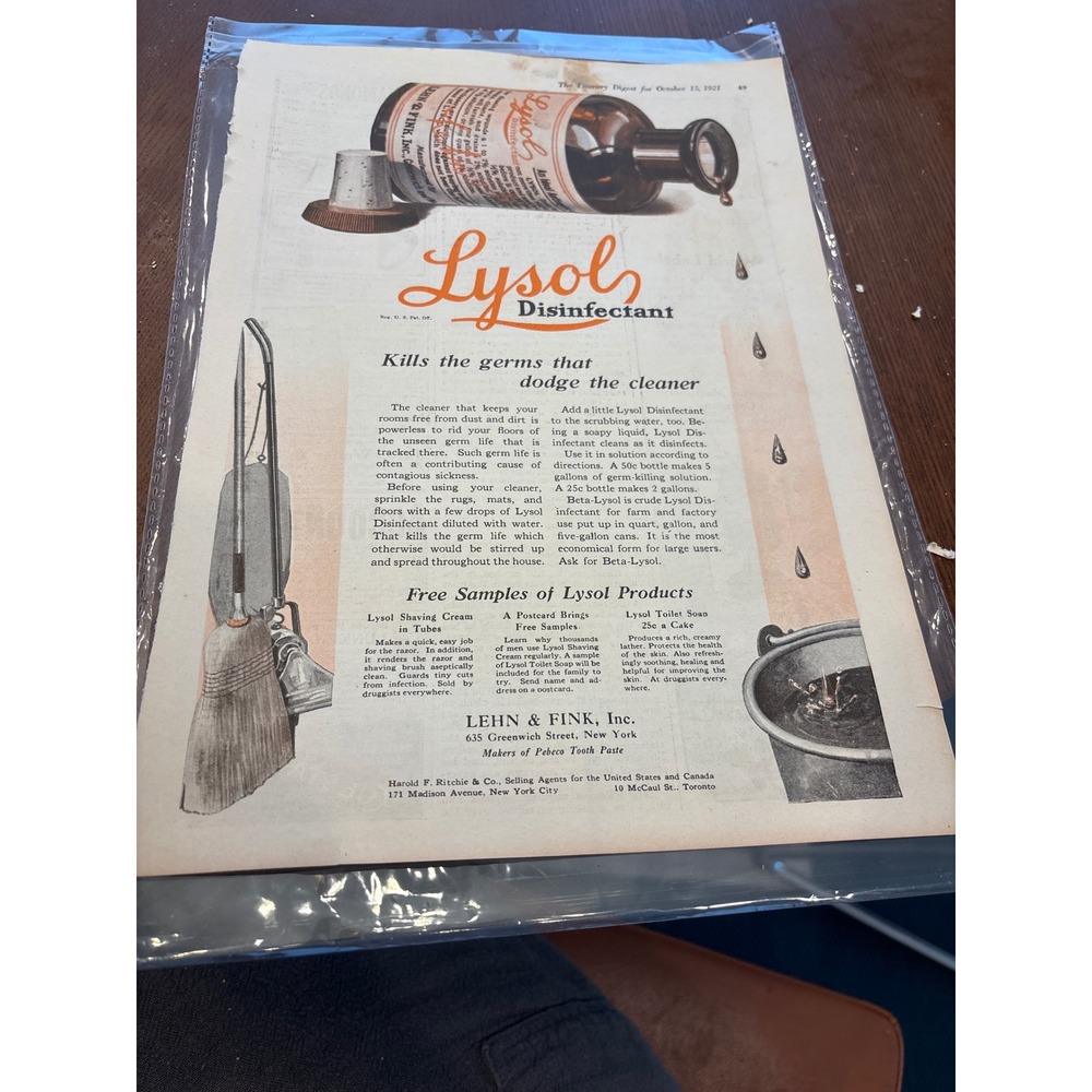 Lysol Print Advertisement 1921 Orange Black Vintage Antique Ephemera Decor
